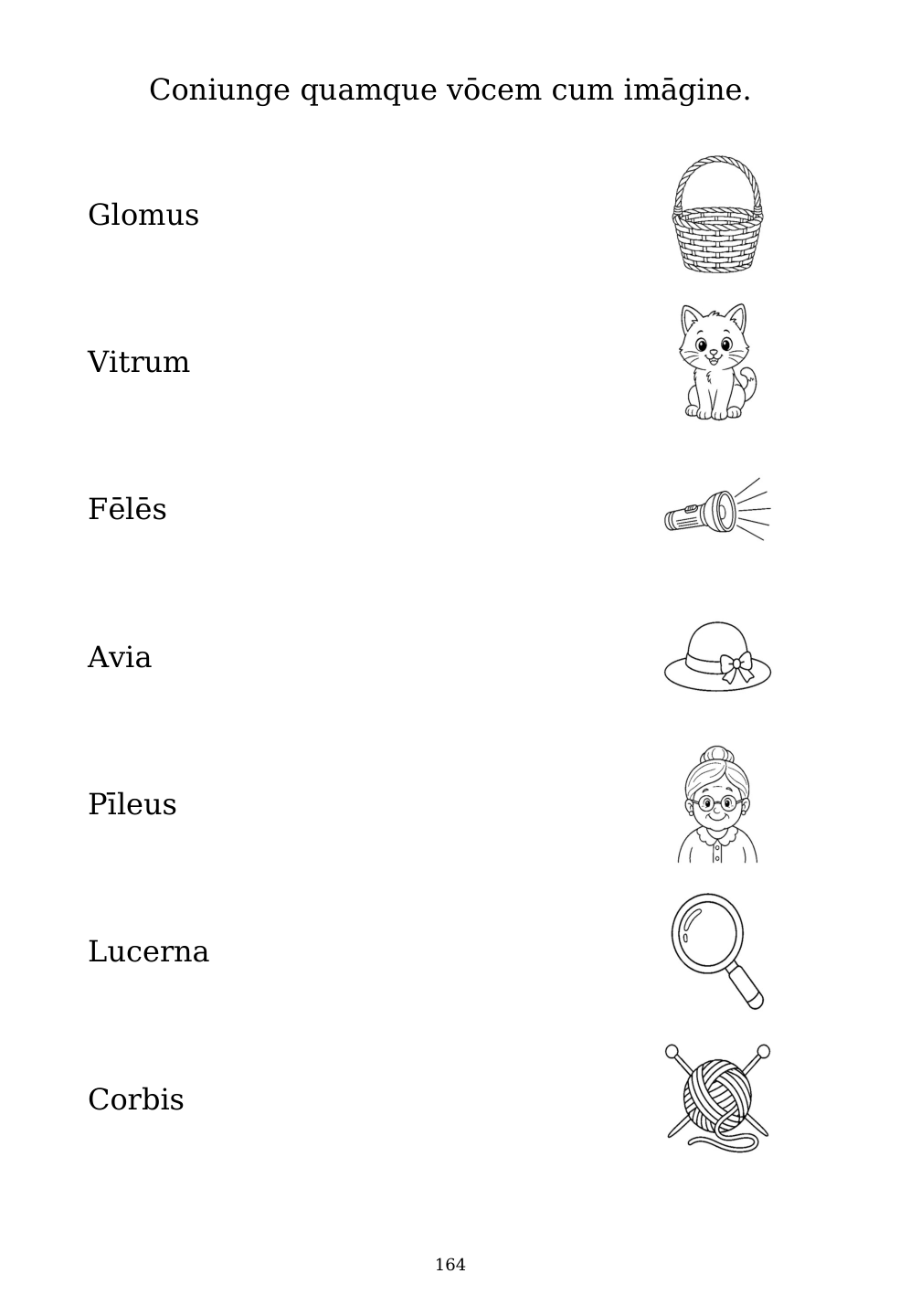 Picture matching exercise with answer lines drawn from each word to its picture