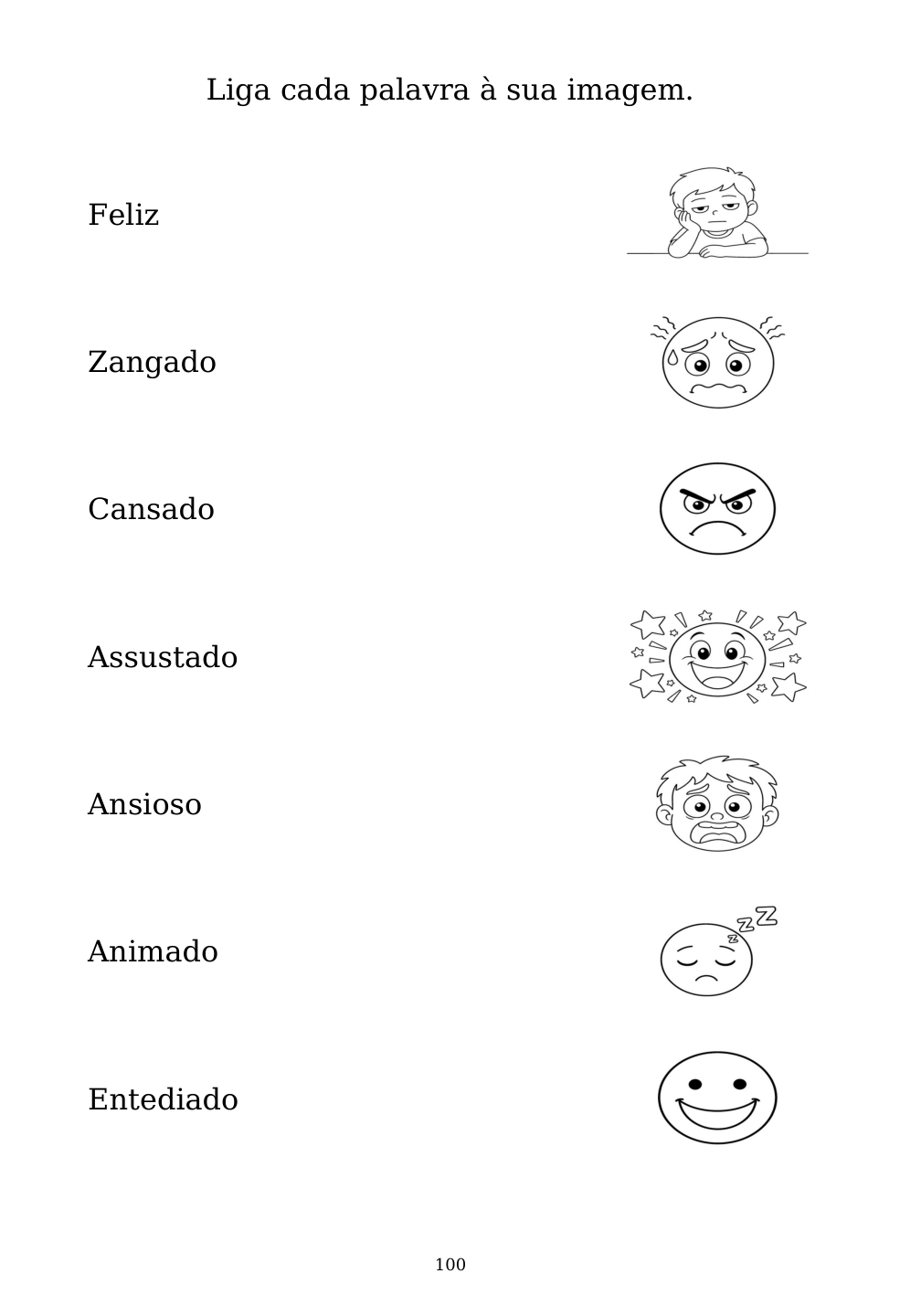 Picture matching exercise with answer lines drawn from each word to its picture