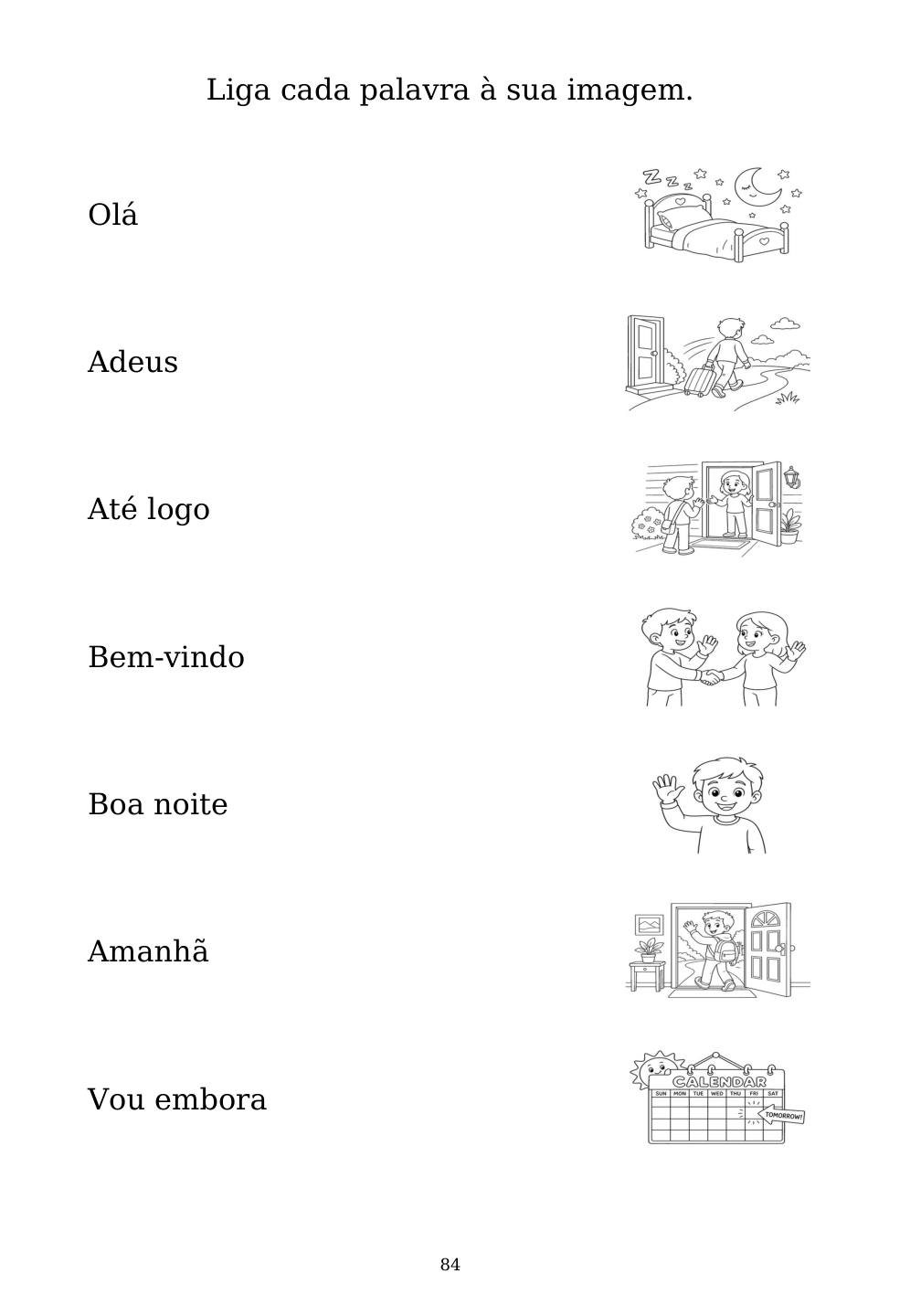 Picture matching exercise with answer lines drawn from each word to its picture