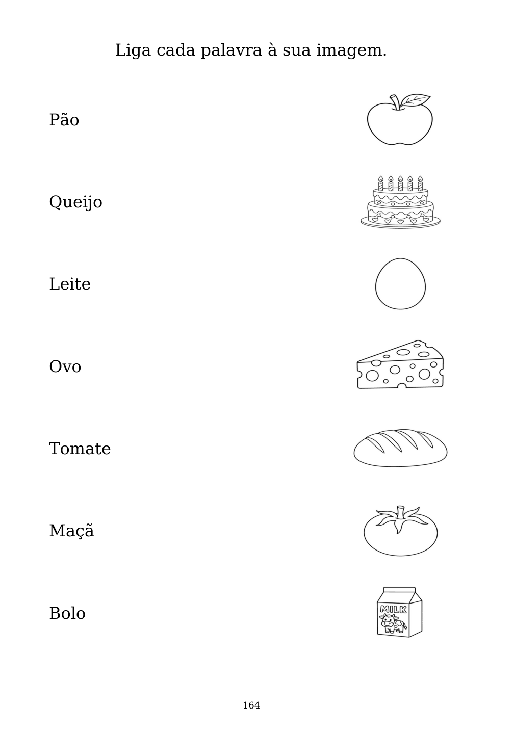 Picture matching exercise with answer lines drawn from each word to its picture