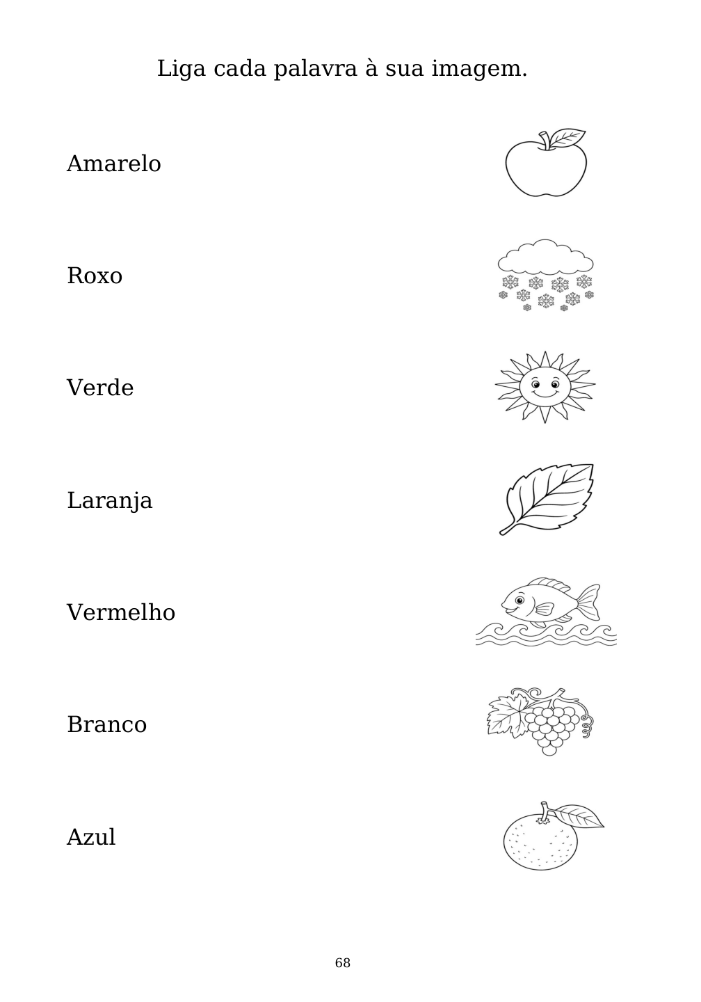 Picture matching exercise with answer lines drawn from each word to its picture