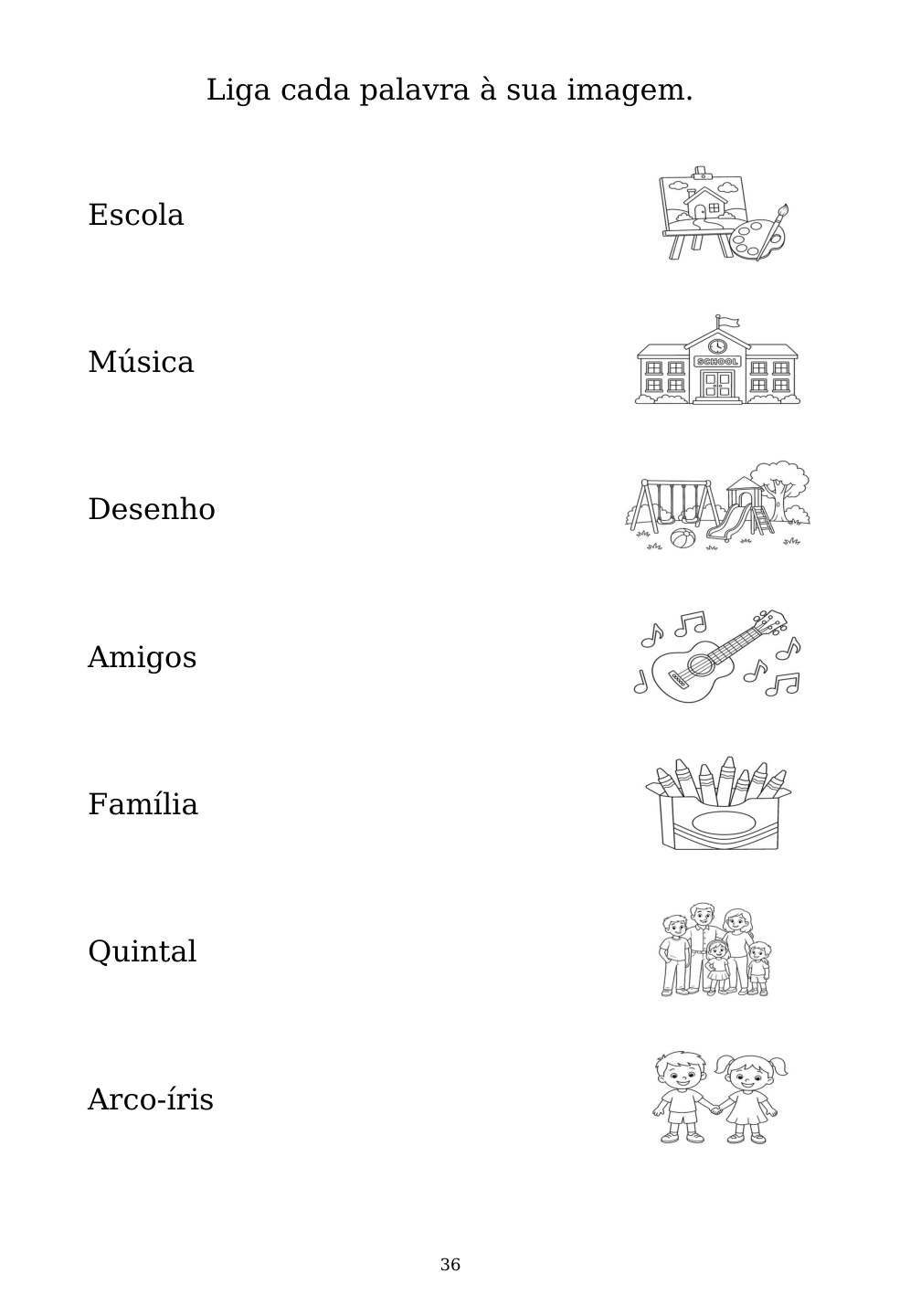 Picture matching exercise with answer lines drawn from each word to its picture