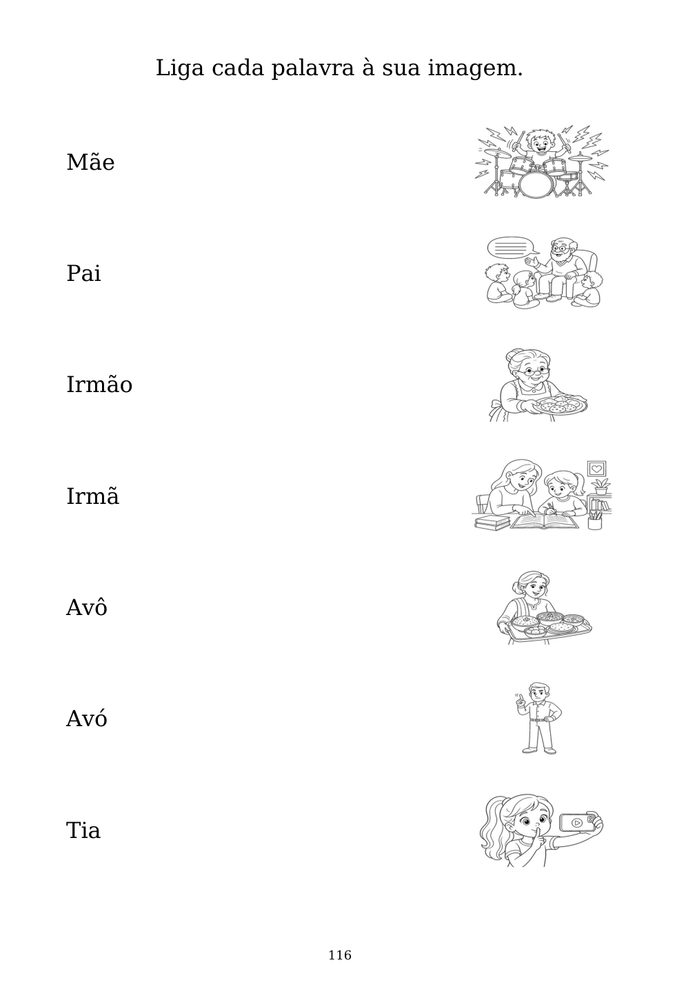 Picture matching exercise with answer lines drawn from each word to its picture