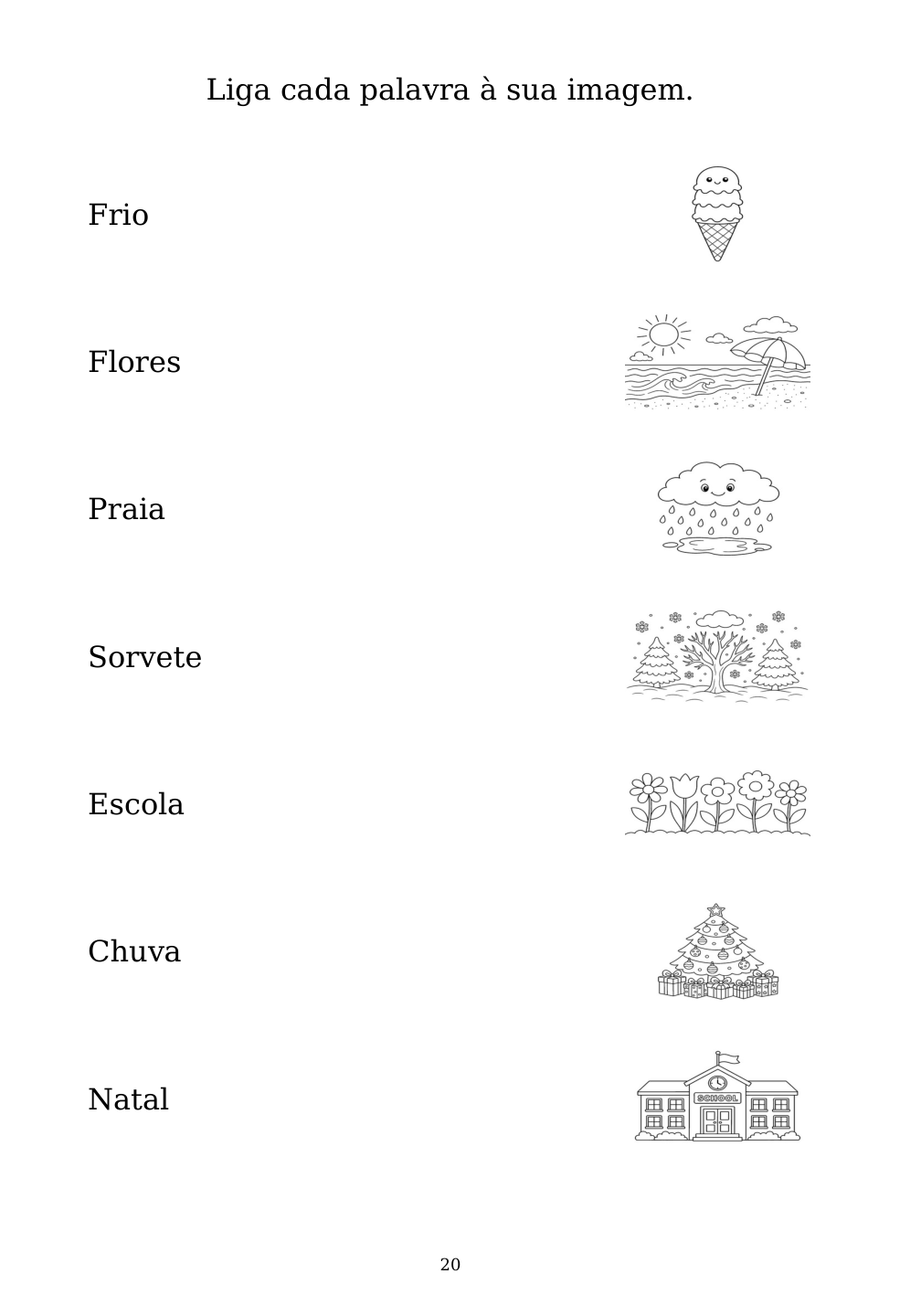 Picture matching exercise with answer lines drawn from each word to its picture