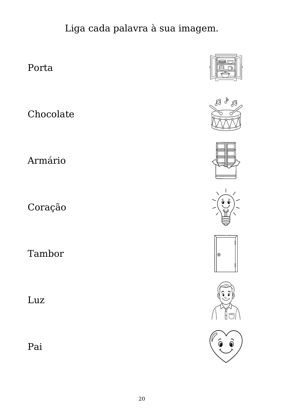 Picture matching exercise with answer lines drawn from each word to its picture