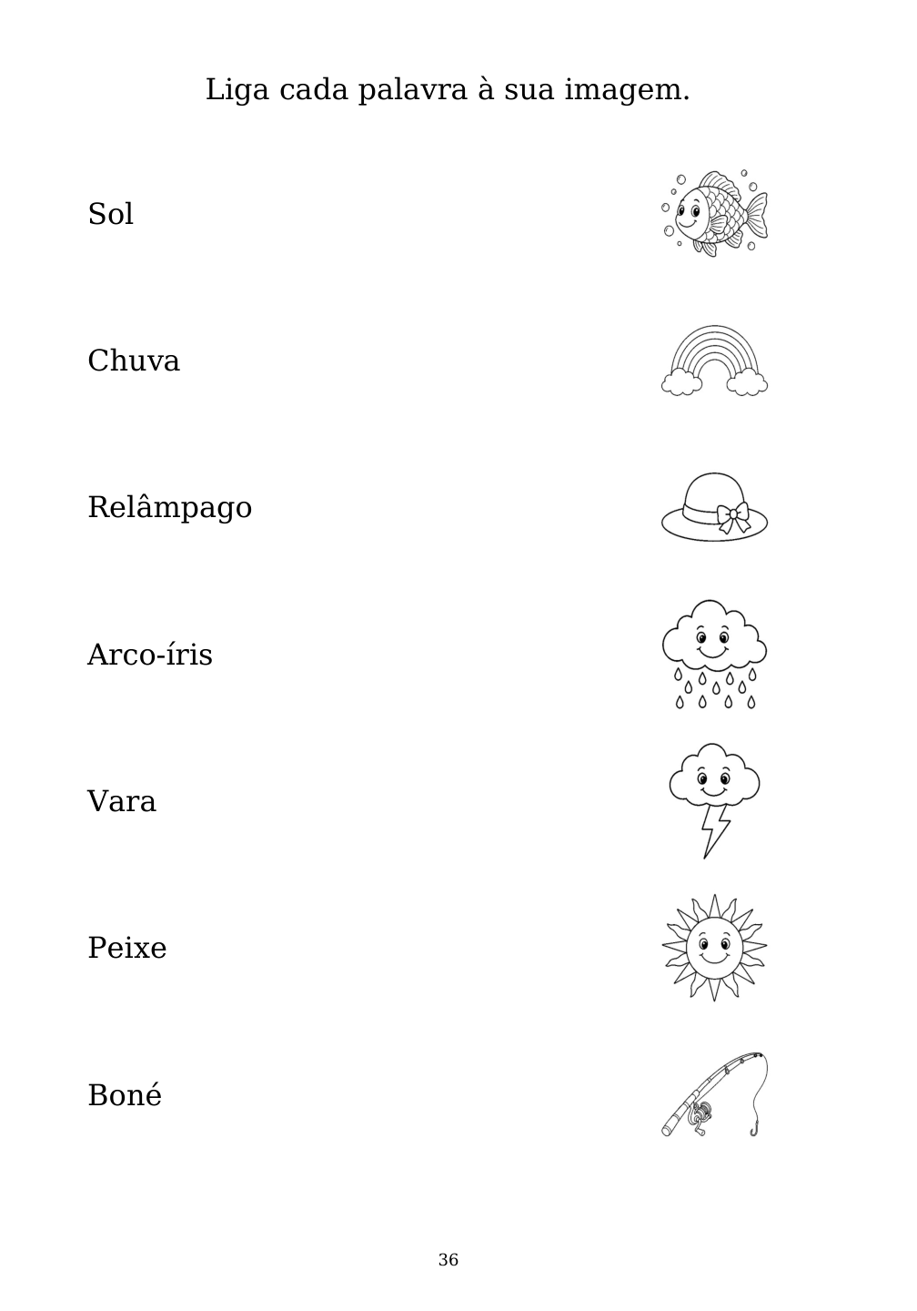 Picture matching exercise with answer lines drawn from each word to its picture