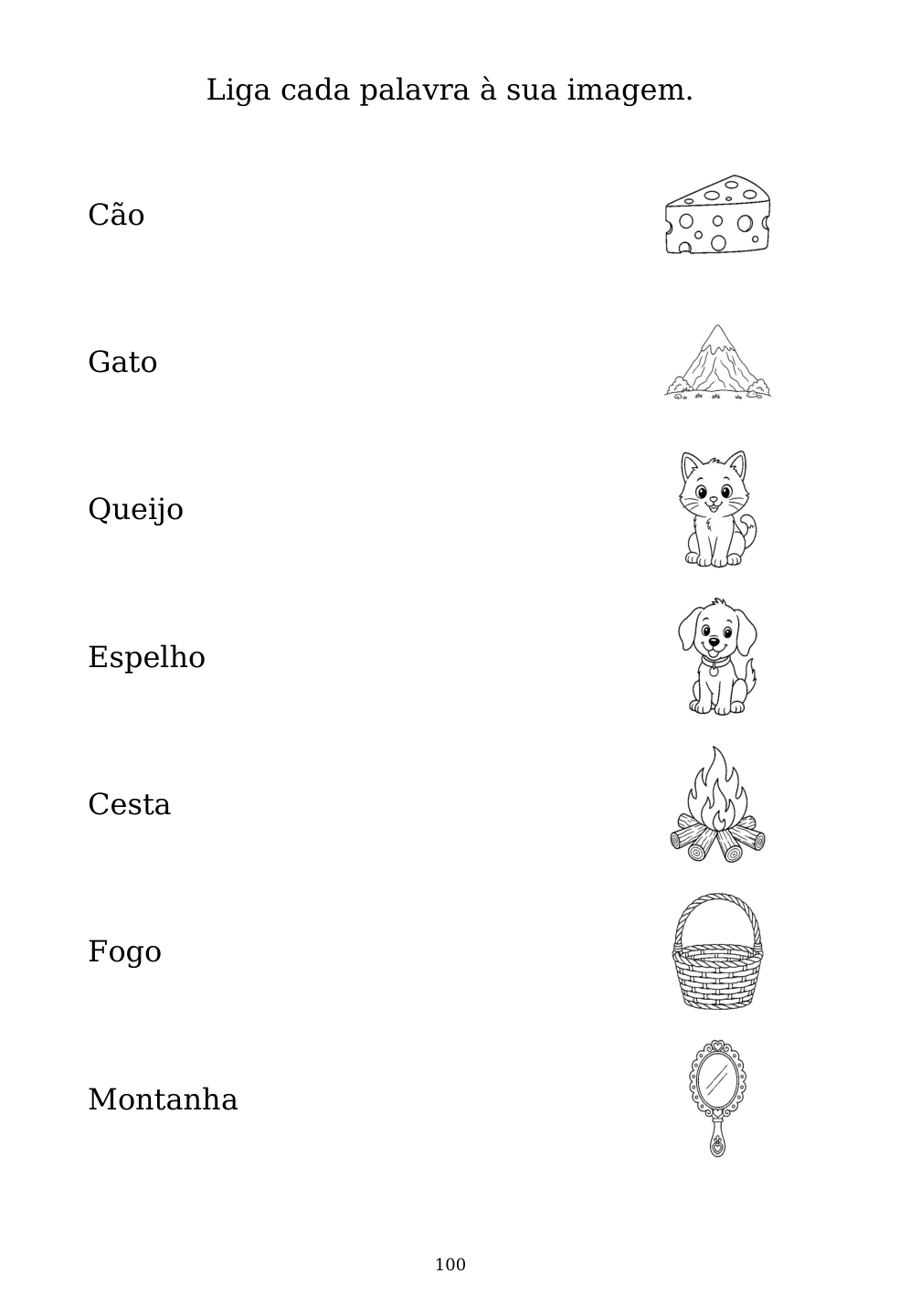 Picture matching exercise with answer lines drawn from each word to its picture