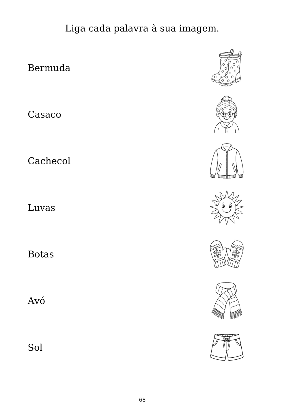 Picture matching exercise with answer lines drawn from each word to its picture