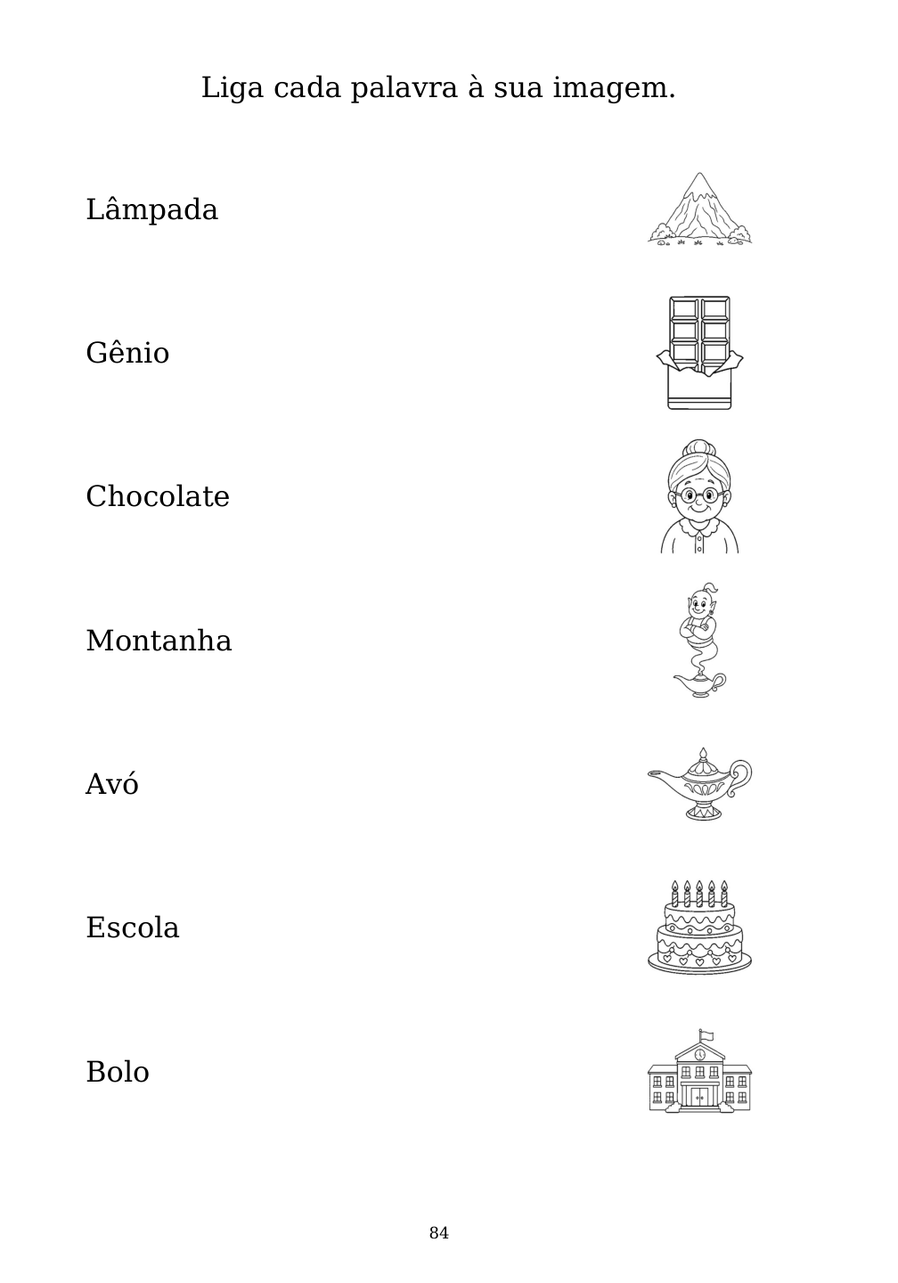 Picture matching exercise with answer lines drawn from each word to its picture