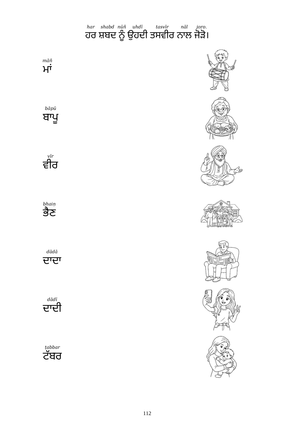 Picture matching exercise with answer lines drawn from each word to its picture