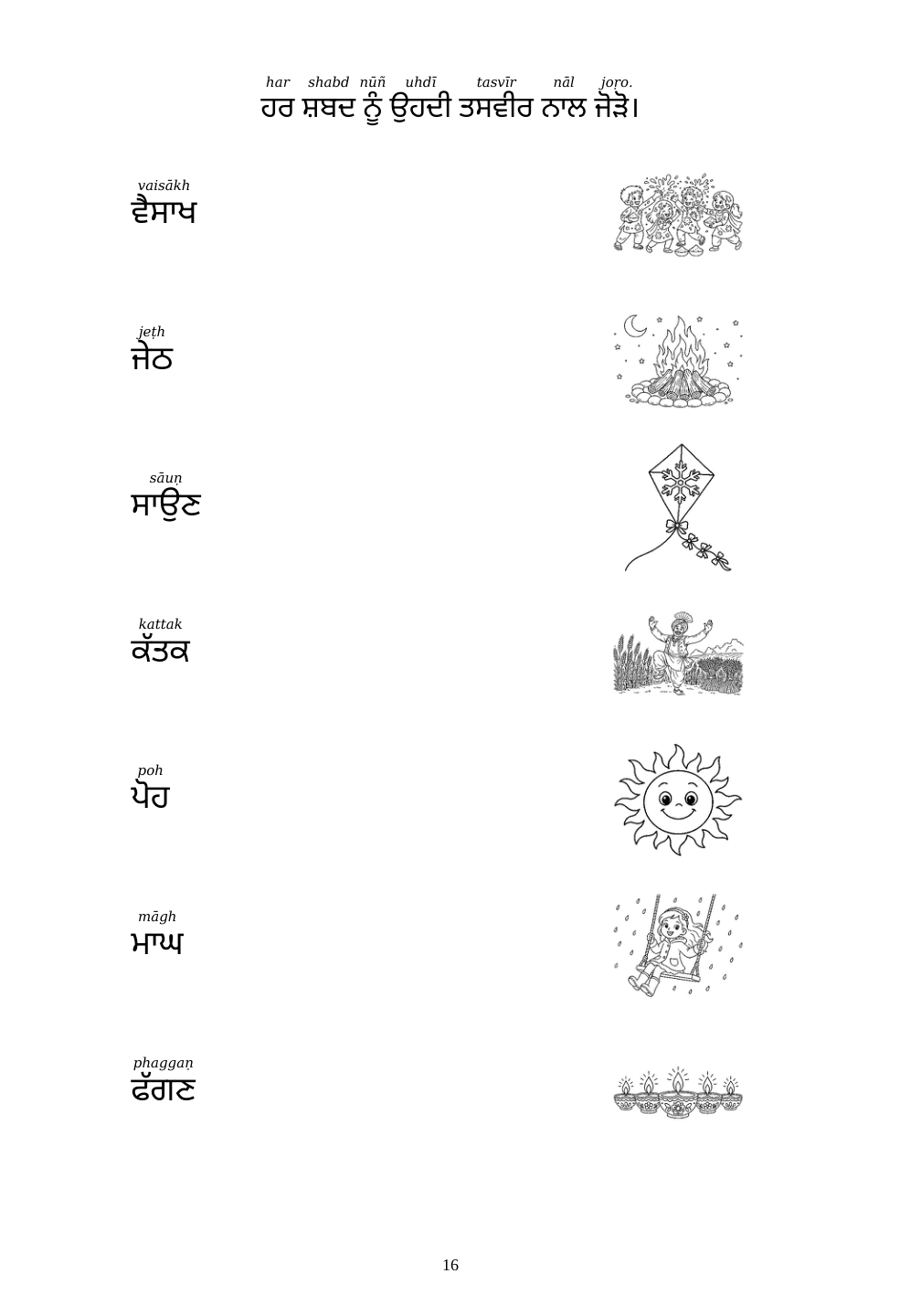 Picture matching exercise with answer lines drawn from each word to its picture