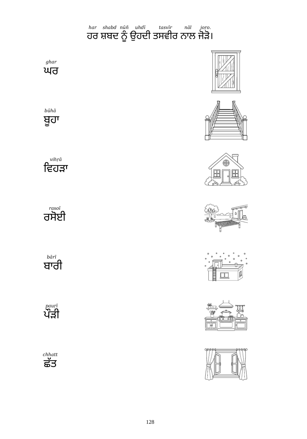 Picture matching exercise with answer lines drawn from each word to its picture