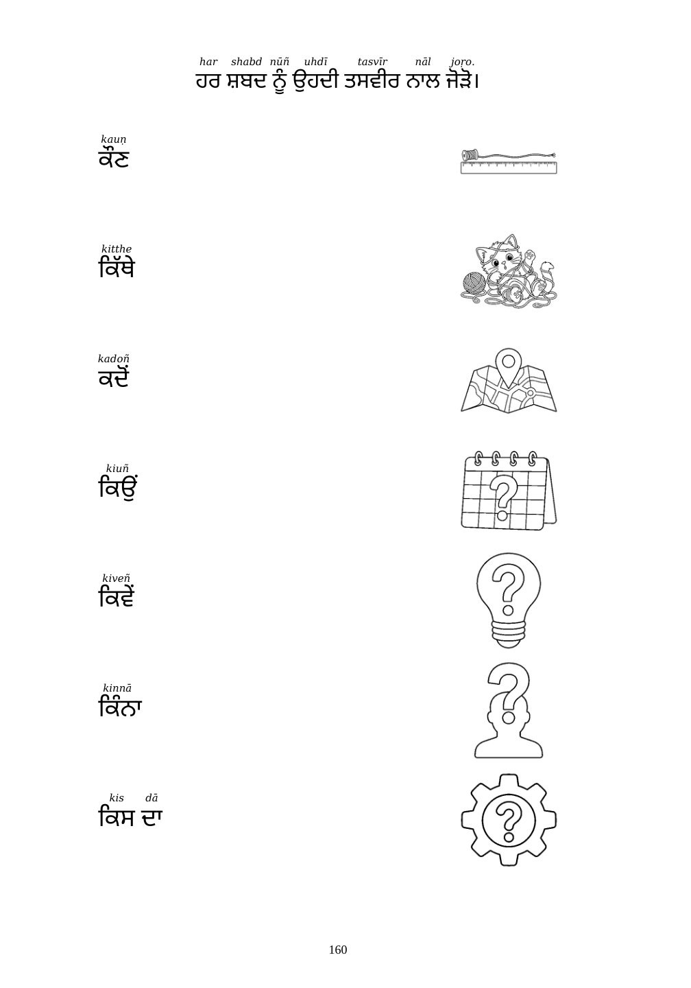 Picture matching exercise with answer lines drawn from each word to its picture