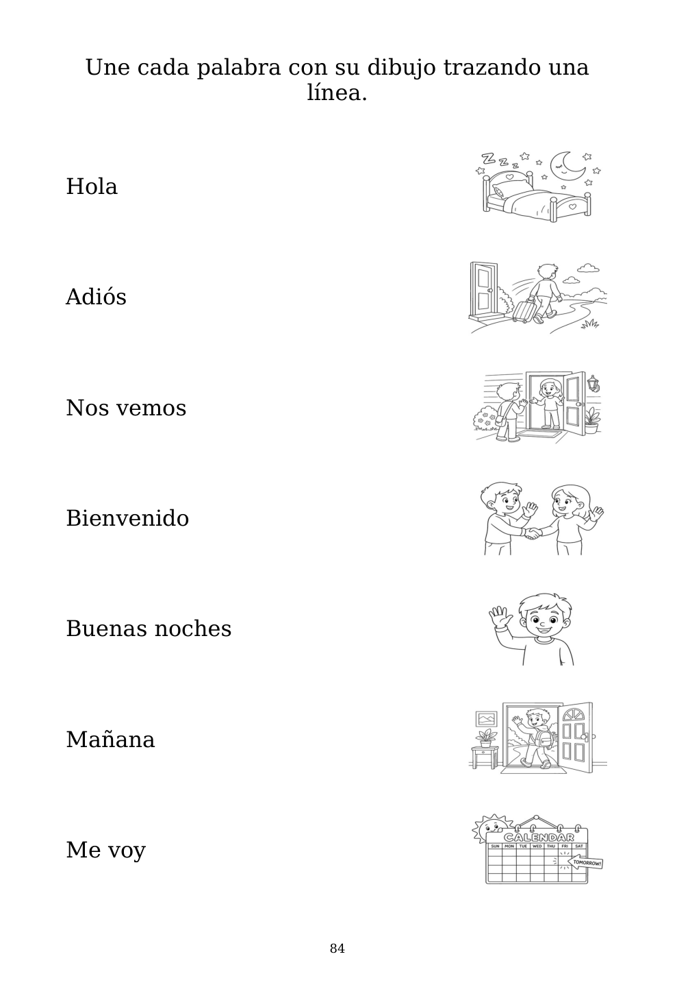 Picture matching exercise with answer lines drawn from each word to its picture