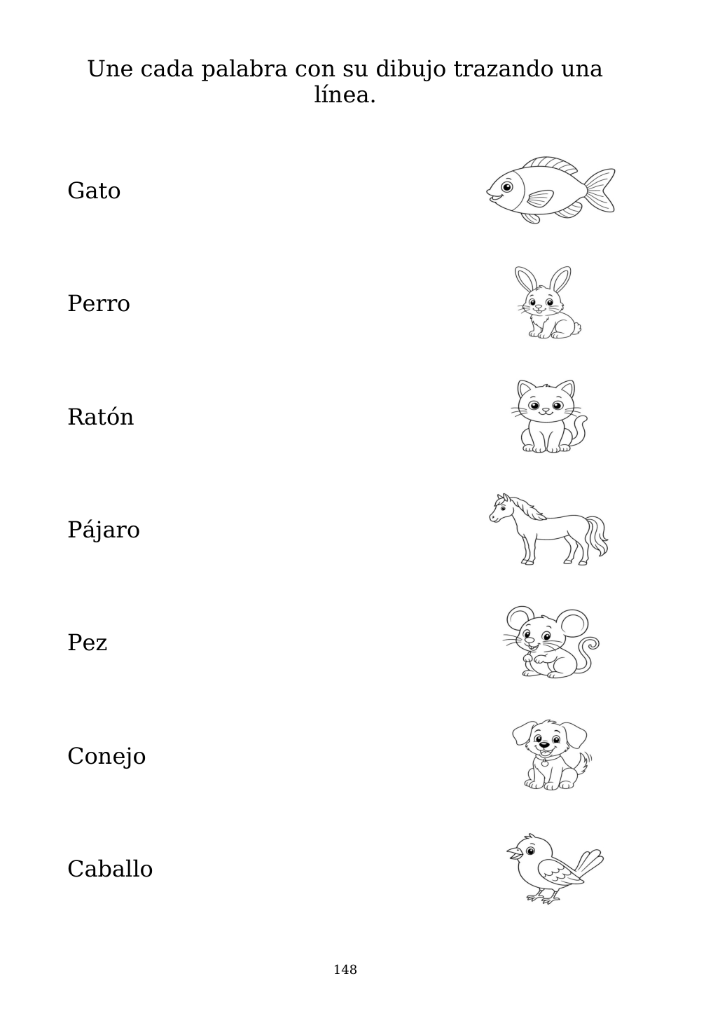 Picture matching exercise with answer lines drawn from each word to its picture