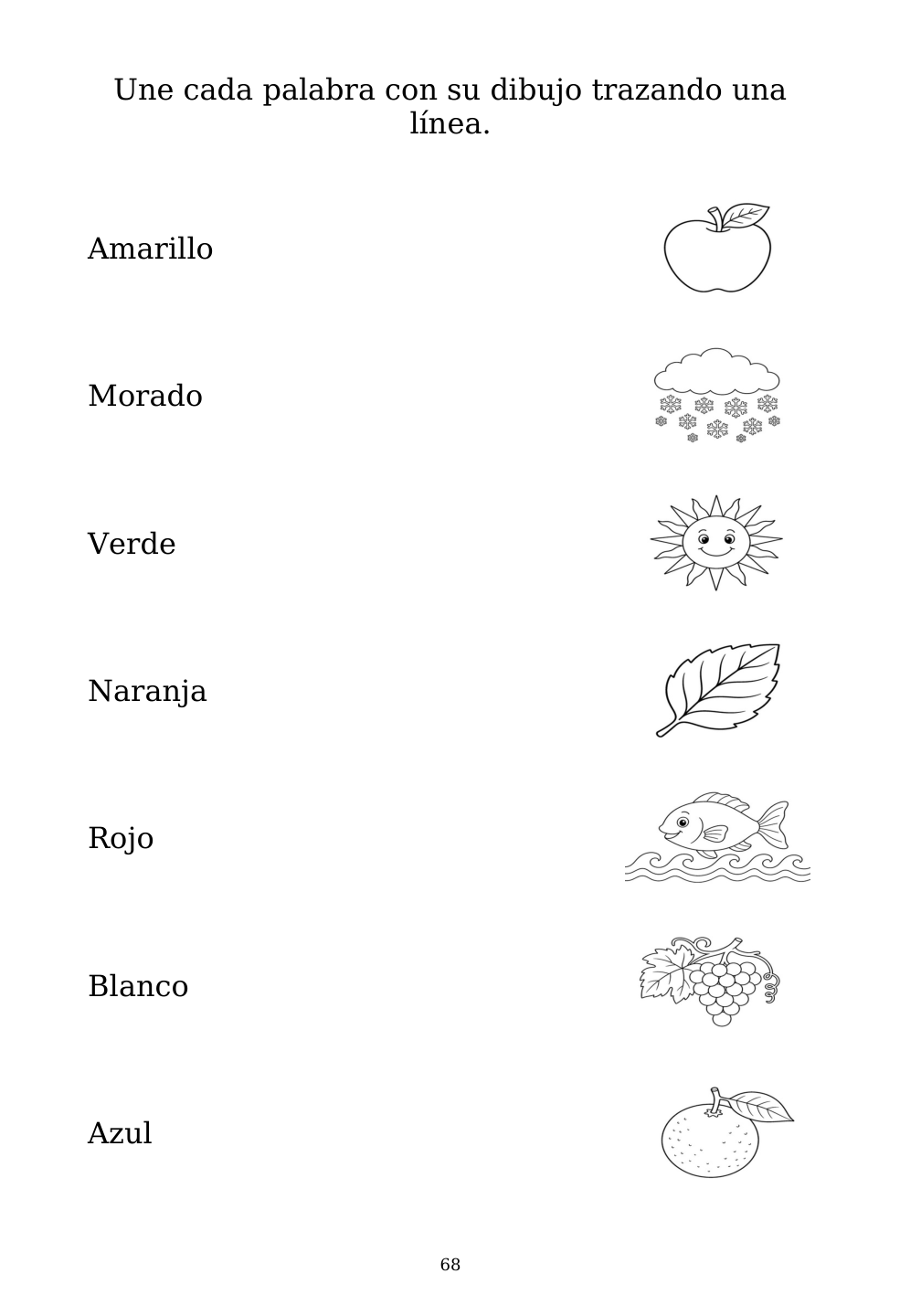Picture matching exercise with answer lines drawn from each word to its picture