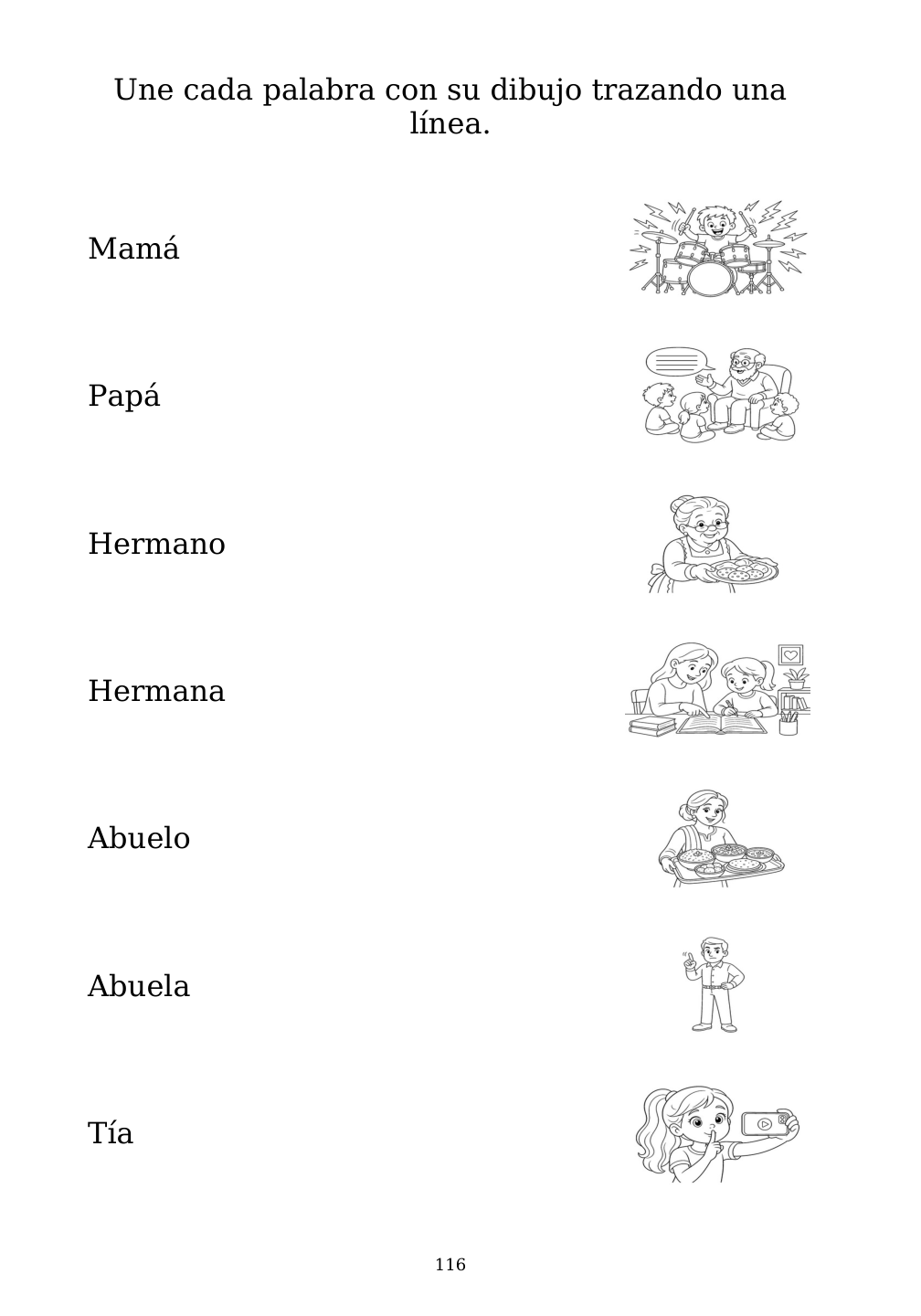 Picture matching exercise with answer lines drawn from each word to its picture