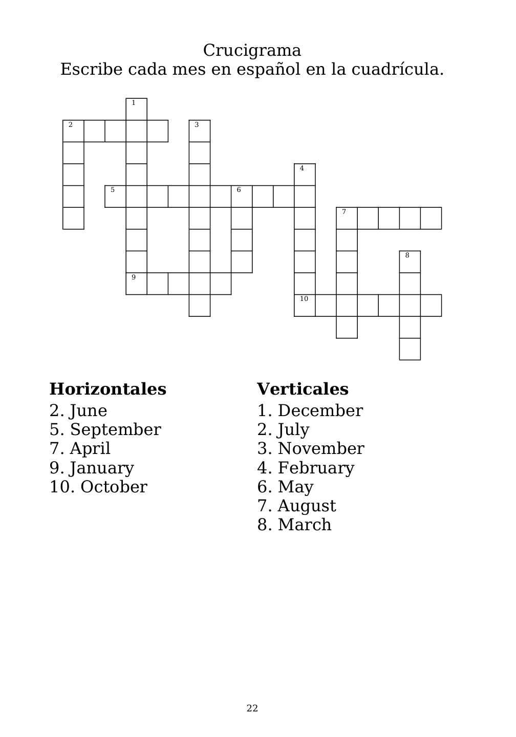 Crossword puzzle from the workbook