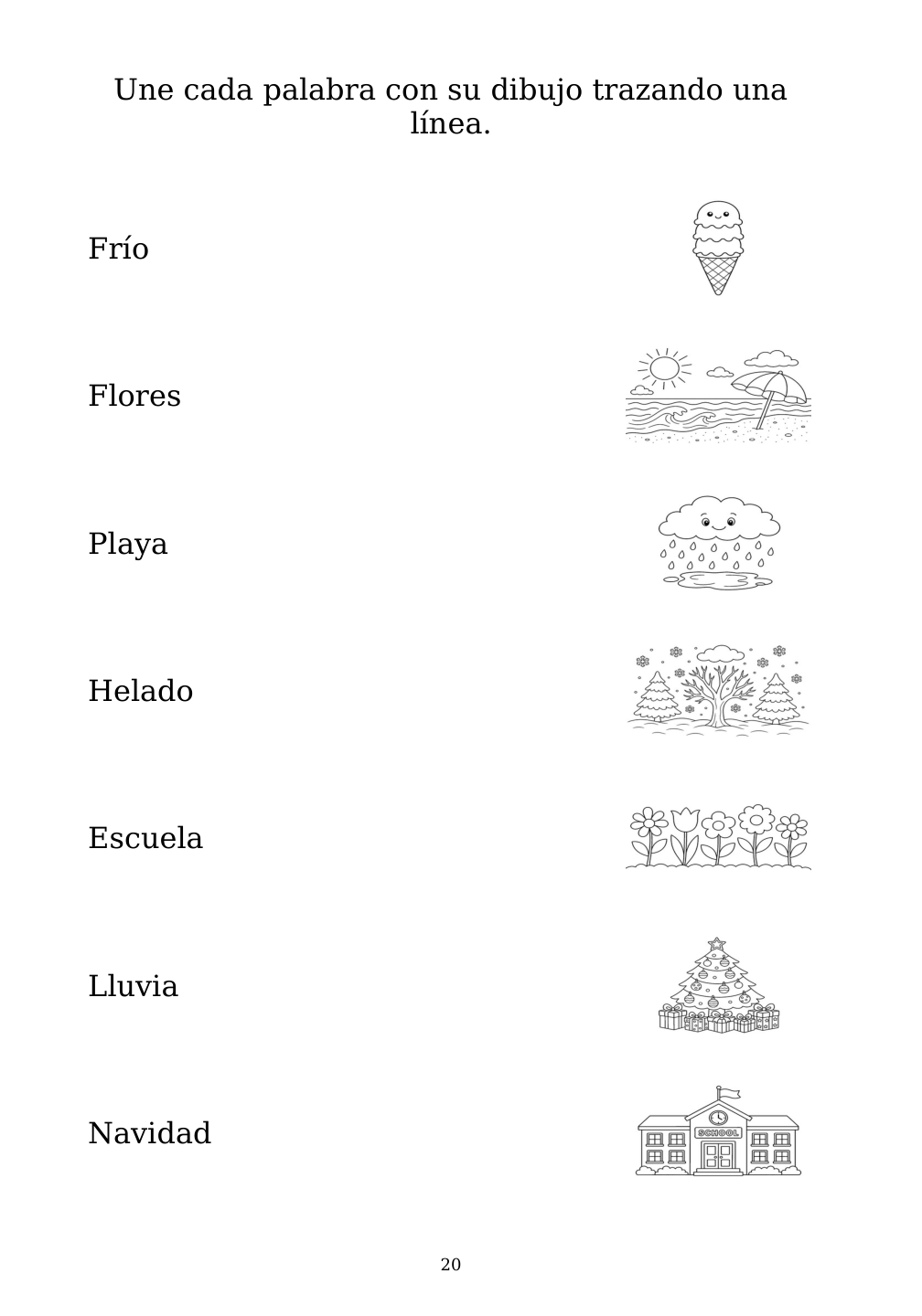 Picture matching exercise with answer lines drawn from each word to its picture