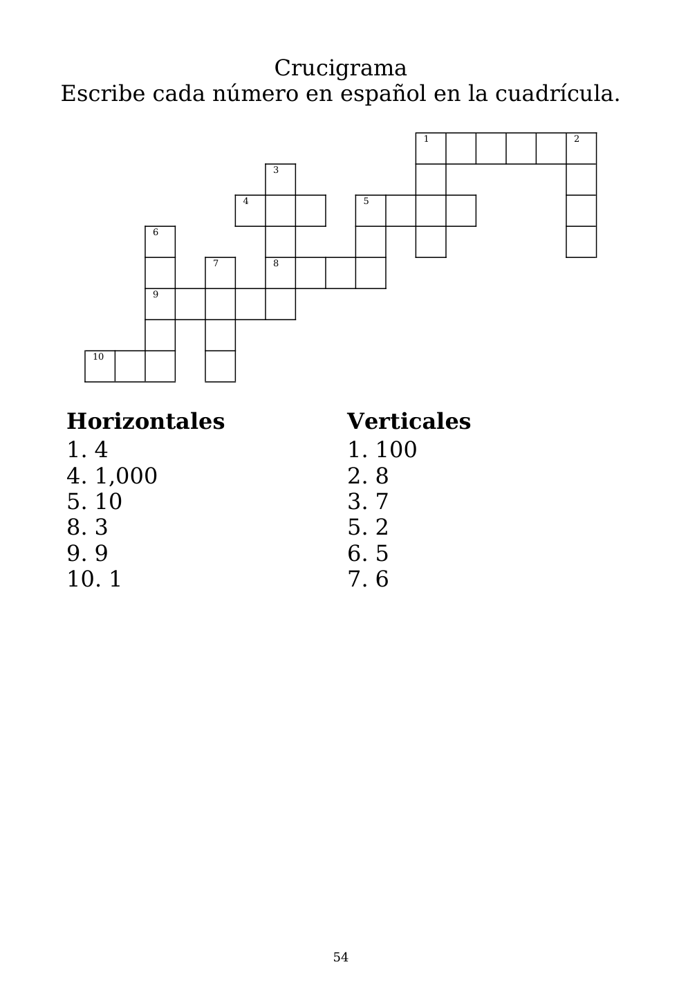 Crossword puzzle from the workbook