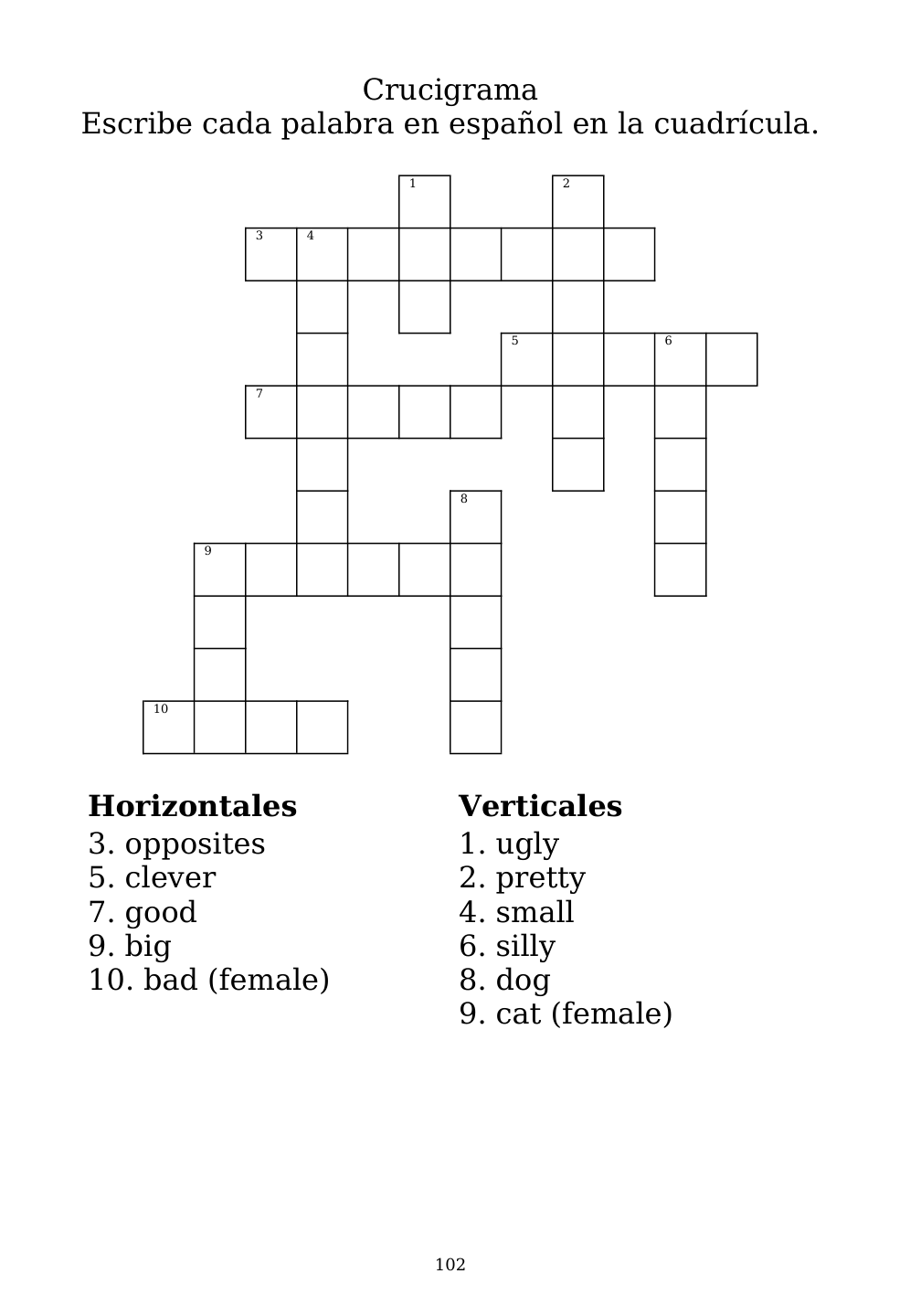 Crossword puzzle from the workbook