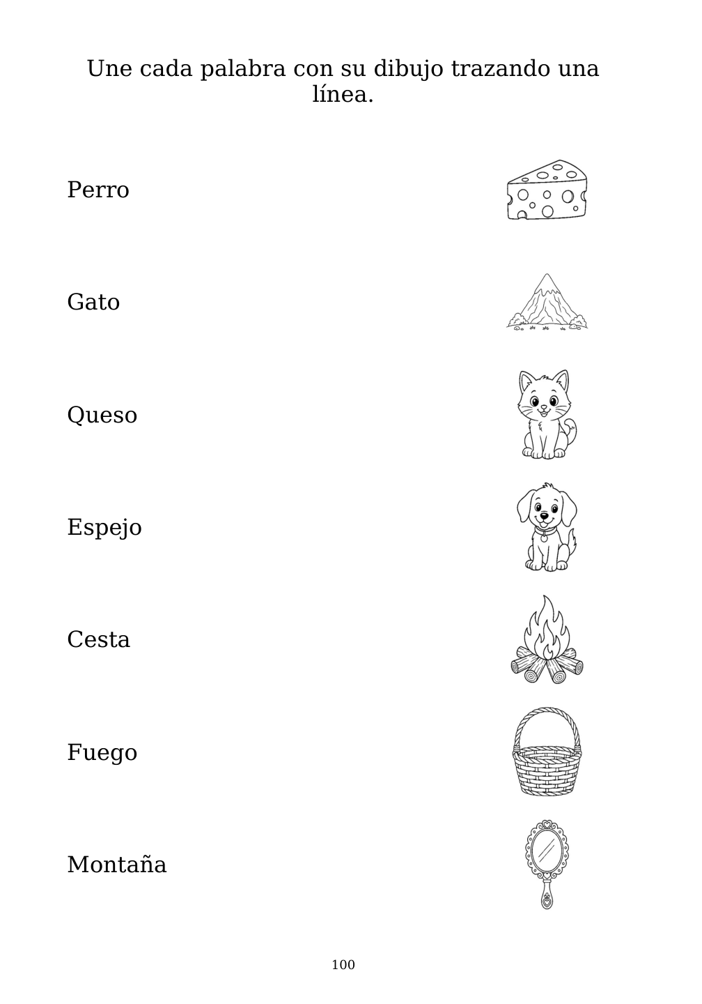 Picture matching exercise with answer lines drawn from each word to its picture