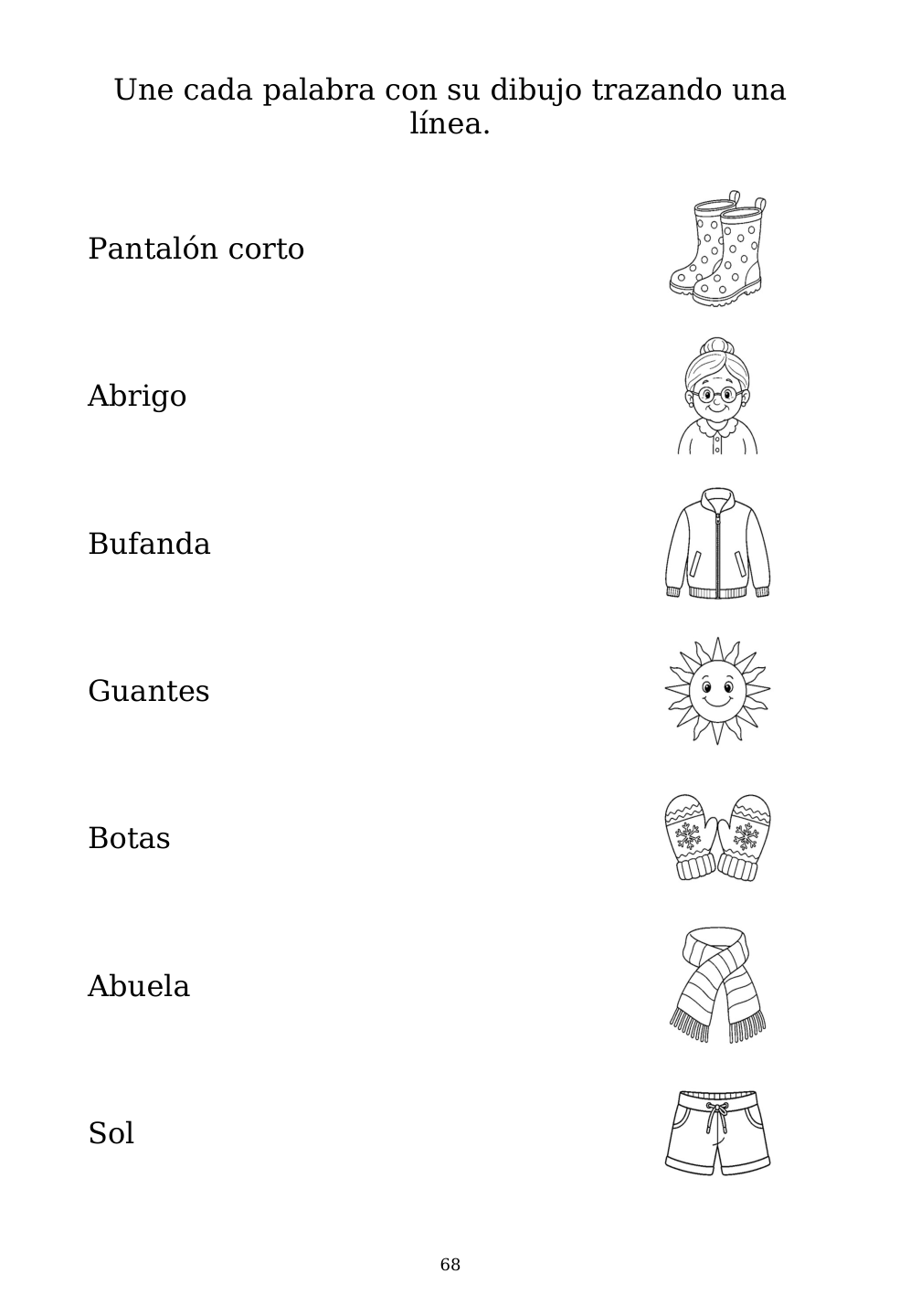 Picture matching exercise with answer lines drawn from each word to its picture