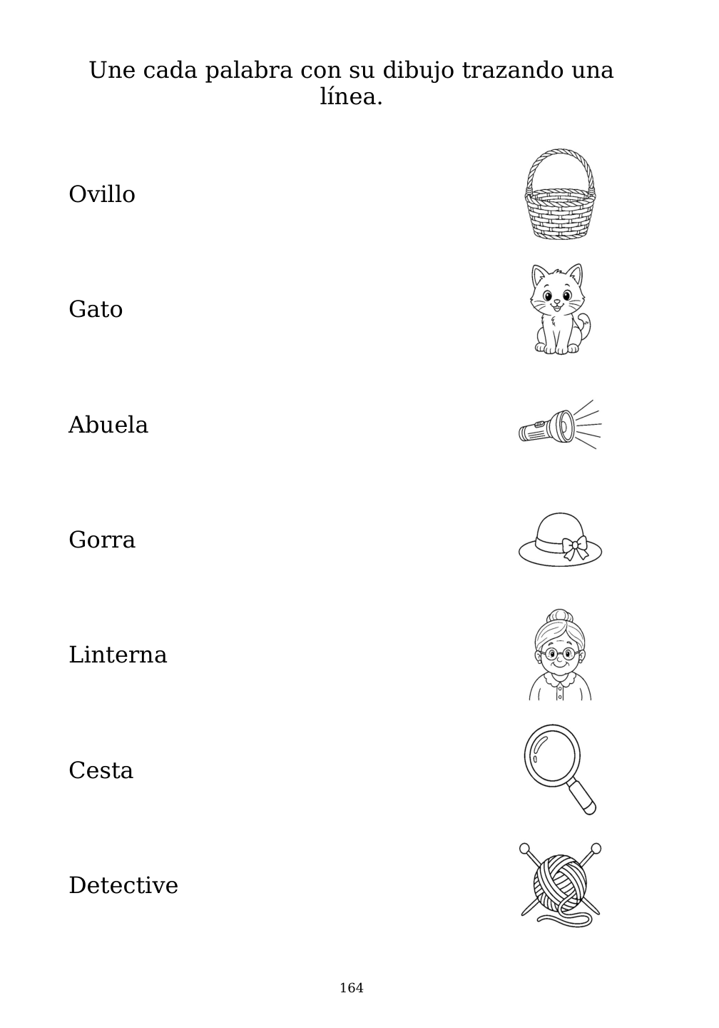 Picture matching exercise with answer lines drawn from each word to its picture